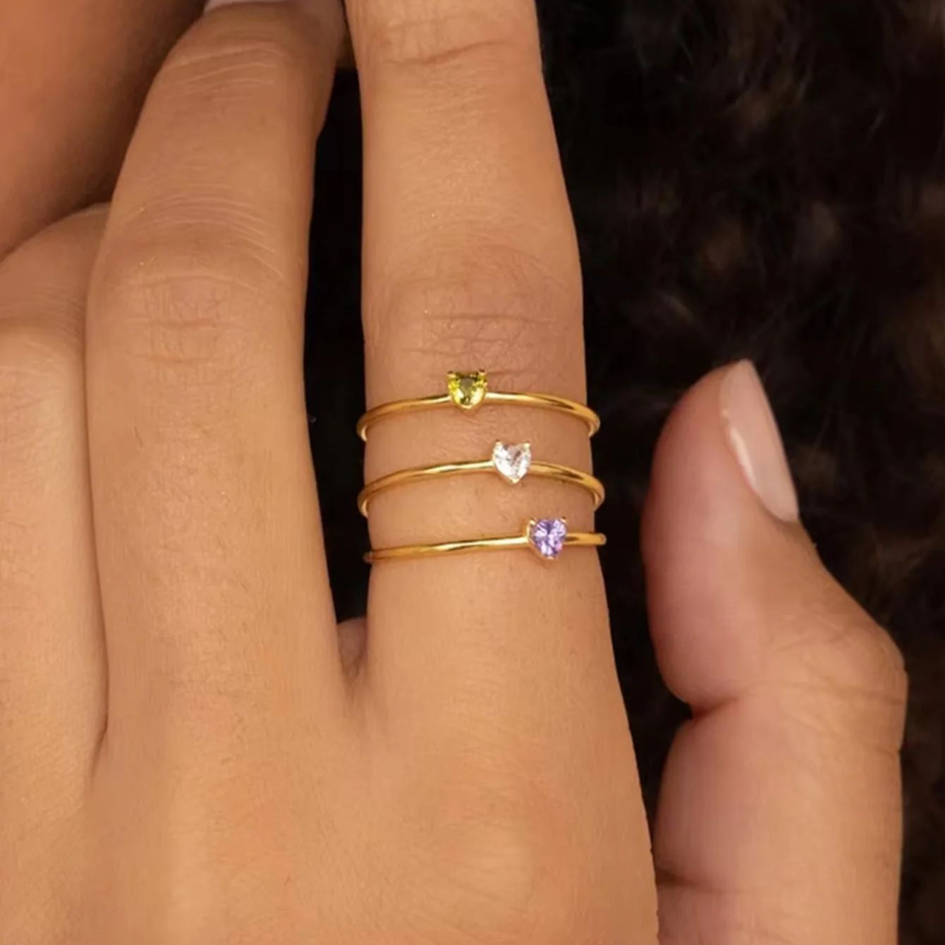Birthstone Ring Set - 12 bagues en forme de cœur