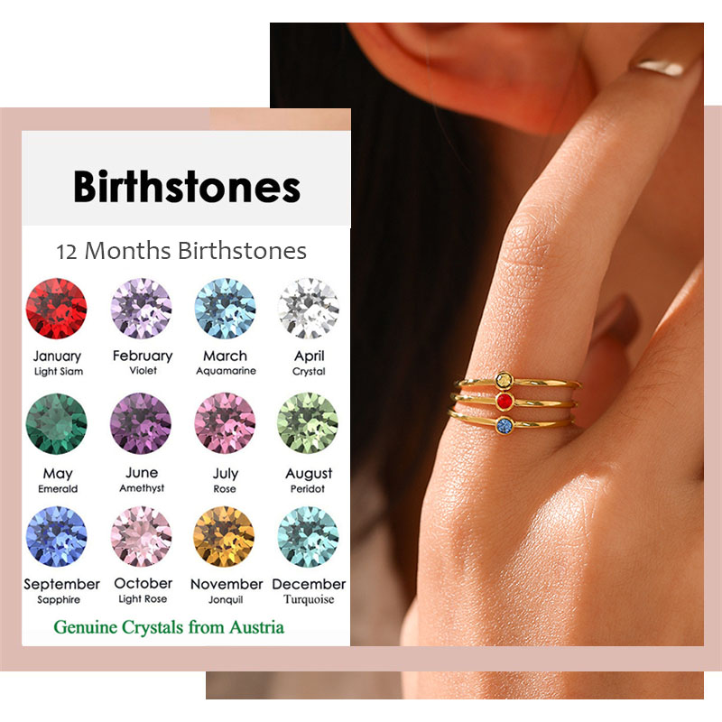 Birthstone Ring Set - Bague en acier inoxydable avec pierre
