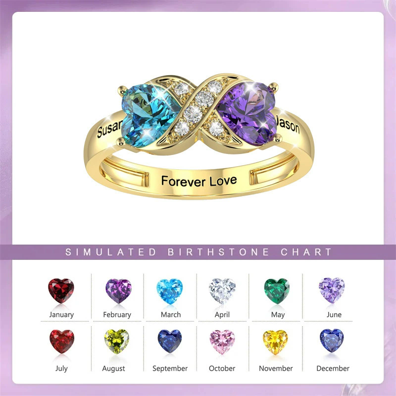 Birthstone Ring Set - Bague de promesse personnalisée avec gravure