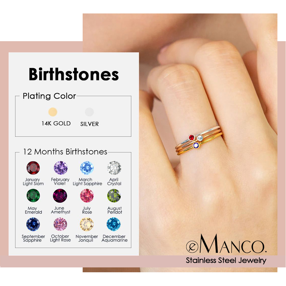 Bague en acier inoxydable EMAN - Birthstone Ring Set avis et prix